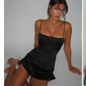 Cherie / mixed gals Black Satin Slip Dress Gabrielle dress